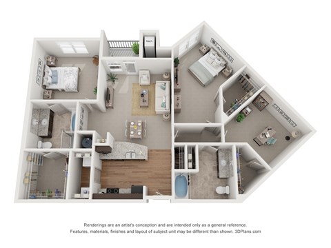 Floor plan for 3 beds, 2 baths, 1483 sqft